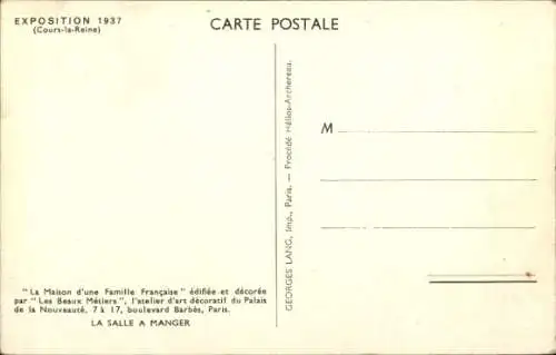 Ak Paris, Internationale Ausstellung 1937, Das Haus einer französischen Familie, Esszimmer