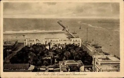 Ak Port Said Ägypten, Casino, Wellenbrecher