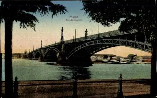 Ak Mainz am Rhein, Straßenbrücke, Rhein