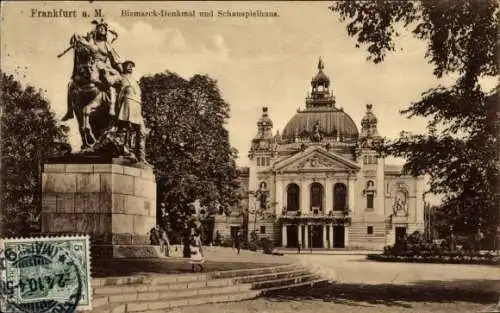 Ak Frankfurt am Main, Bismarck-Denkmal, Schauspielhaus