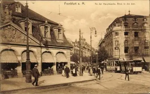 Ak Frankfurt am Main, Partie an der Hauptwache, Blick in die Zeil, Straßenbahn