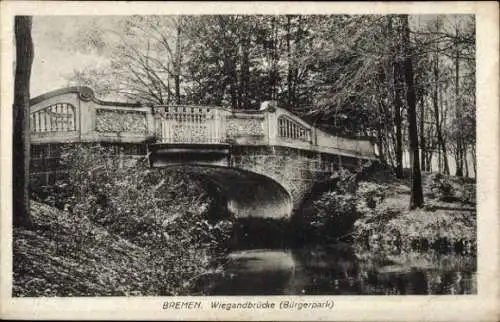 Ak Hansestadt Bremen, Wiegandbrücke, Bürgerpark