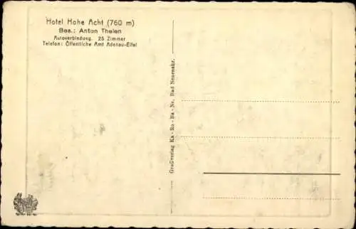 Künstler Ak Adenau in der Eifel, Hotel Hohe Acht