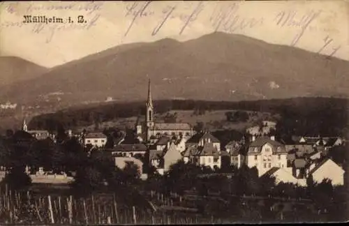 Ak Müllheim in Baden Markgräflerland, Gesamtansicht, Kirche