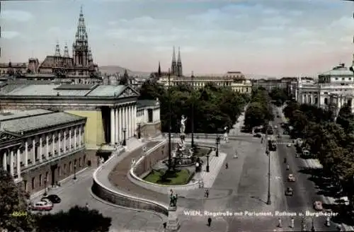 Ak Wien 1 Innere Stadt, Ringstraße, Parlament, Rathaus, Burgtheater