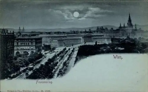 Mondschein Ak Wien 1 Innere Stadt, Franzensring