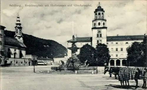 Ak Salzburg in Österreich, Residenzplatz, Hofbrunnen, Glockenspiel