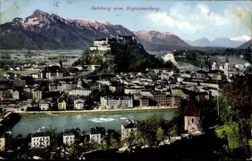 Ak Salzburg in Österreich, Panorama, Festung Hohensalzburg, Blick vom Kapuzinerberg