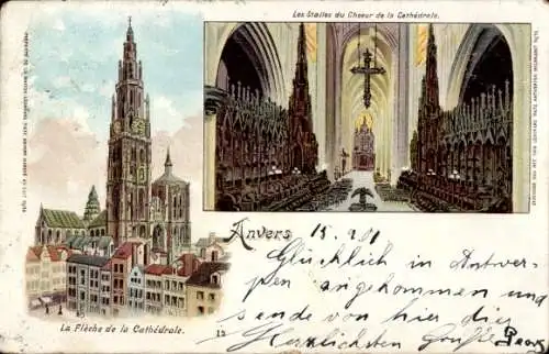 Ak Antwerpen Antwerpen Flandern, Turmspitze der Kathedrale, Chorgestühl