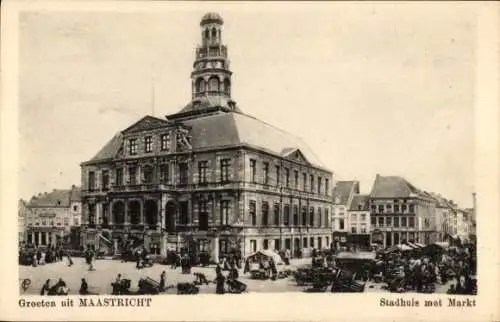 Ak Maastricht-Limburg Niederlande, Rathaus mit Markt