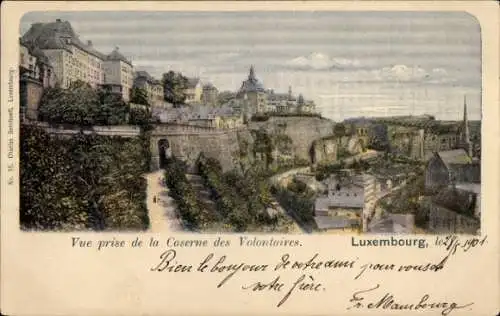 Ak Luxembourg Luxembourg, Blick von der Freiwilligenbaracke