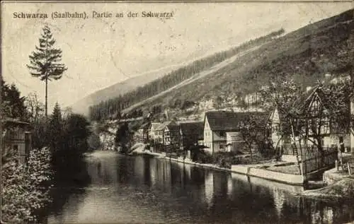 Ak Schwarza Saalbahn Rudolstadt in Thüringen, Häuser an der Schwarza