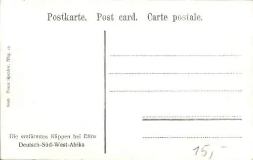 Ak Namibia Deutsch Südwestafrika, die erstürmten Klippen bei Etiro