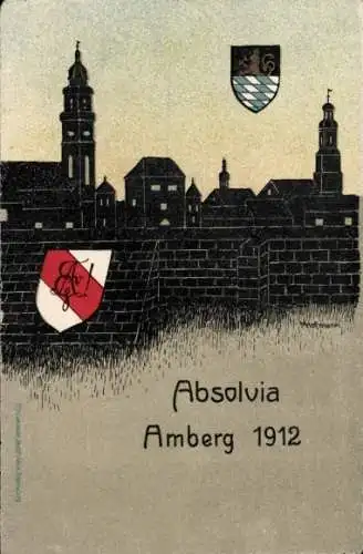 Studentika Künstler Ak M. Hofmann, Amberg in der Oberpfalz Bayern, Absolvia 1912