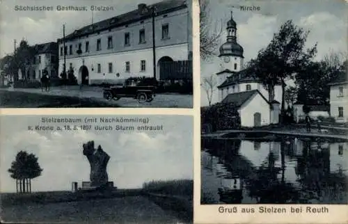 Ak Stelzen bei Reuth Tanna in Thüringen, Sächsisches Gasthaus, Kirche, Stelzenbaum