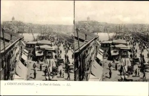 Stereo Ak Konstantinopel Istanbul Türkei, Galata-Brücke