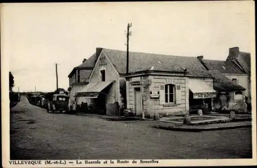 Ak Villeveque Rives du Loir en Anjou Maine et Loire, La Bascule et la Route de Soucelles