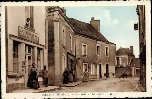 Ak Barace Maine et Loire, La Rue et la Poste