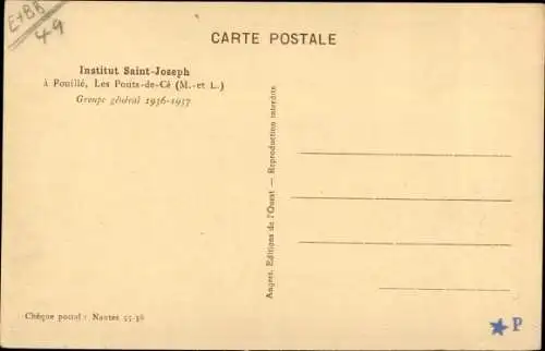 Ak Les Ponts de Cé Maine et Loire, Institut St Joseph, Groupe general 1936 1937