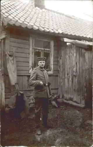 Foto Ak Kolno Polen, Deutscher Soldat in Uniform, Telegraphen Batl. 5, 1915