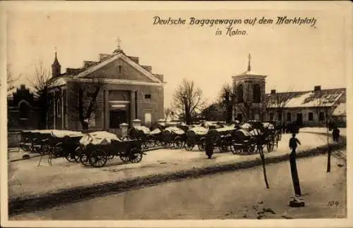 Ak Kolno Polen, Deutsche Bagagewagen auf dem Marktplatz, Ostpreußenhhilfe, 1. WK