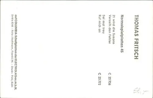 Ak Sänger Thomas Fritsch, Portrait, EMI Columbia Records, Autogramm