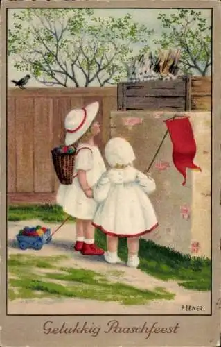 Künstler Ak Ebner, P., Glückwunsch Ostern, Kinder, Osterhasen