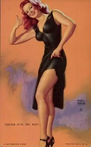 Künstler Ak Moran, E., Frau in schwarzem Kleid, Erotik