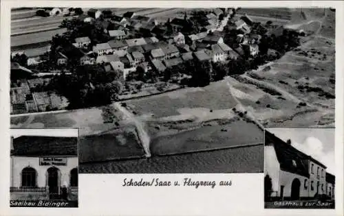 Ak Schoden an der Saar, Fliegeraufnahme, Saalbau Bidinger, Gasthaus zur Saar