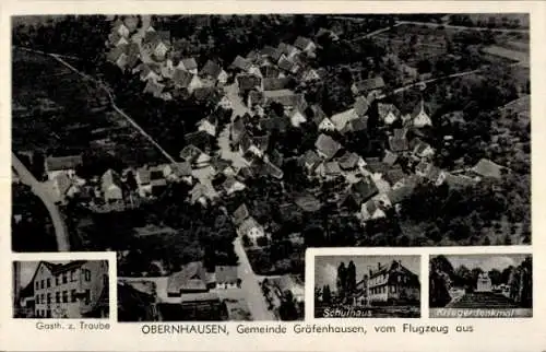 Ak Obernhausen Birkenfeld in Württemberg, Fliegeraufnahme, Schulhaus, Kriegerdenkmal, Zur Traube