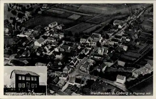 Ak Weidhausen bei Coburg Oberfranken, Fliegeraufnahme, Kolonialwaren Friedrich Renner