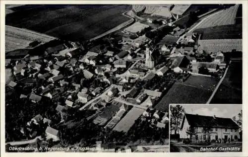 Ak Piesenkofen Obertraubling in der Oberpfalz, Fliegeraufnahme, Bahnhof-Gaststätte