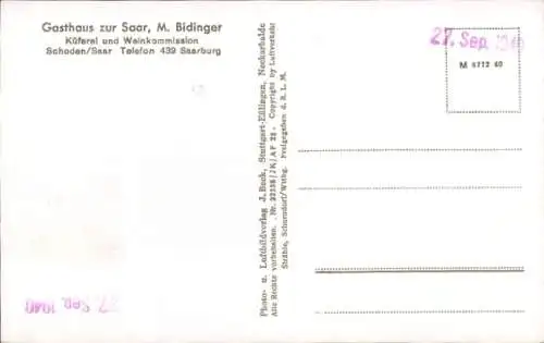 Ak Schoden an der Saar, Fliegeraufnahme, Saalbau Bidinger, Gasthaus zur Saar