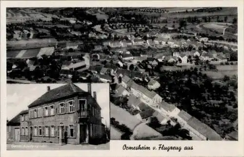 Ak Ormesheim Mandelbachtal im Saarland, Fliegeraufnahme, Gasth. Niederländer