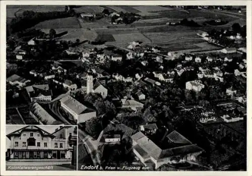 Ak Bad Endorf im Chiemgau Oberbayern, Fliegeraufnahme, Kolonialwarengeschäft