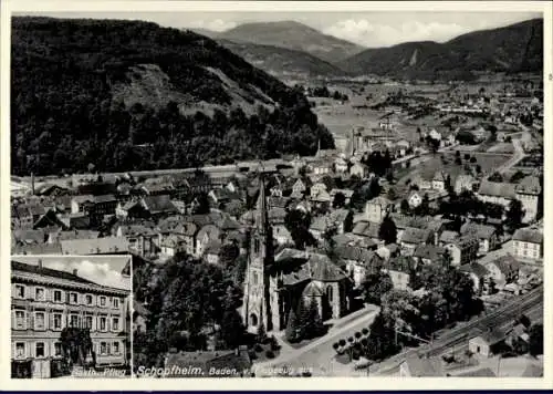 Ak Schopfheim in Baden, Fliegeraufnahme, Kirche, Gasth. zum Pflug