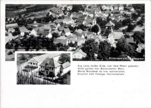 Ak Bickensohl Vogtsburg im Kaiserstuhl, Fliegeraufnahme, Gasthaus zum Rebstock, Gedicht