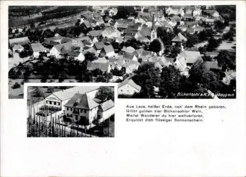 Ak Bickensohl Vogtsburg im Kaiserstuhl, Fliegeraufnahme, Gasthaus zum Rebstock, Gedicht