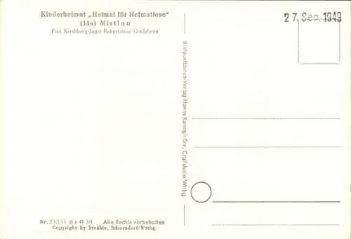 Ak Mistlau Kirchberg an der Jagst, Fliegeraufnahme, Kinderheimat für Heimatlose