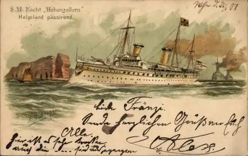 Präge Künstler Litho Siehl, J.G., Dampfer SMY Hohenzollern, Helgoland