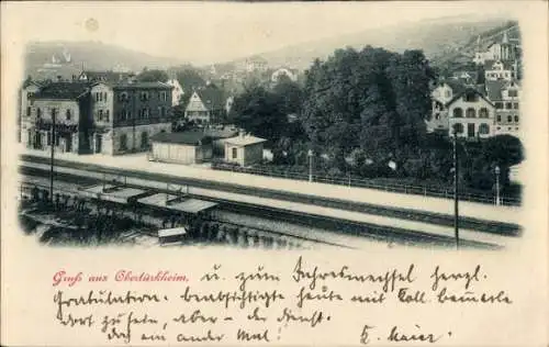 Ak Obertürkheim Stuttgart in Württemberg, Gesamtansicht, Bahnhof