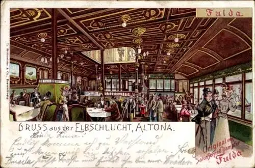 Litho Hamburg Altona Ottensen, Salondampfer Fulda, Elbschlucht Restaurant