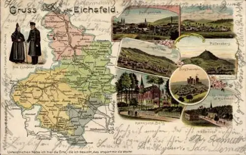 Landkarten Litho Heilbad Heiligenstadt, Trachten, Worbis, Dingelstädt