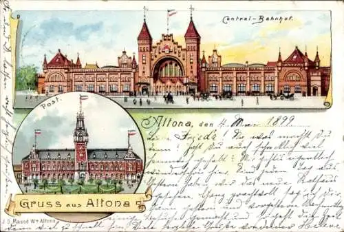 Litho Hamburg Altona, Post, Zentralbahnhof