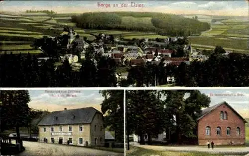 Ak Berga an der Elster Thüringen, Gesamtansicht, Restaurant zum Zollhaus, Gartenwirtschaft