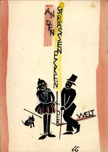 Scherenschnitt Künstler Ak Straßenecken der Welt, Einladung zum Kostümfest, Bellevue 1929