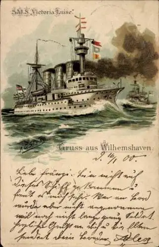 Präge Künstler Litho Deutsches Kriegsschiff, SMS Victoria Luise, Kaiserliche Marine