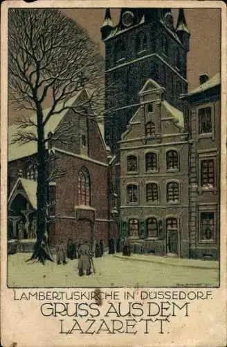 Künstler Ak Herkendell, H., Düsseldorf am Rhein, Lambertuskirche, Lazarett