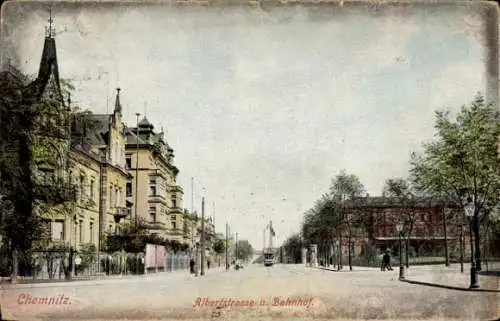 Ak Chemnitz in Sachsen, Albertstraße, Bahnhof