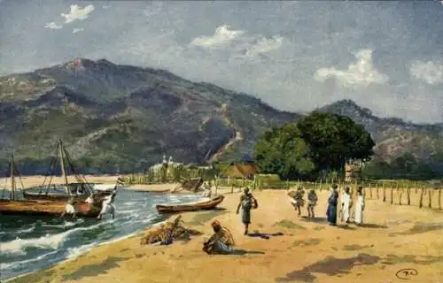 Künstler Ak Lumbila Alt Langenburg Tansania, Nord Nyasa See, Strandpartie